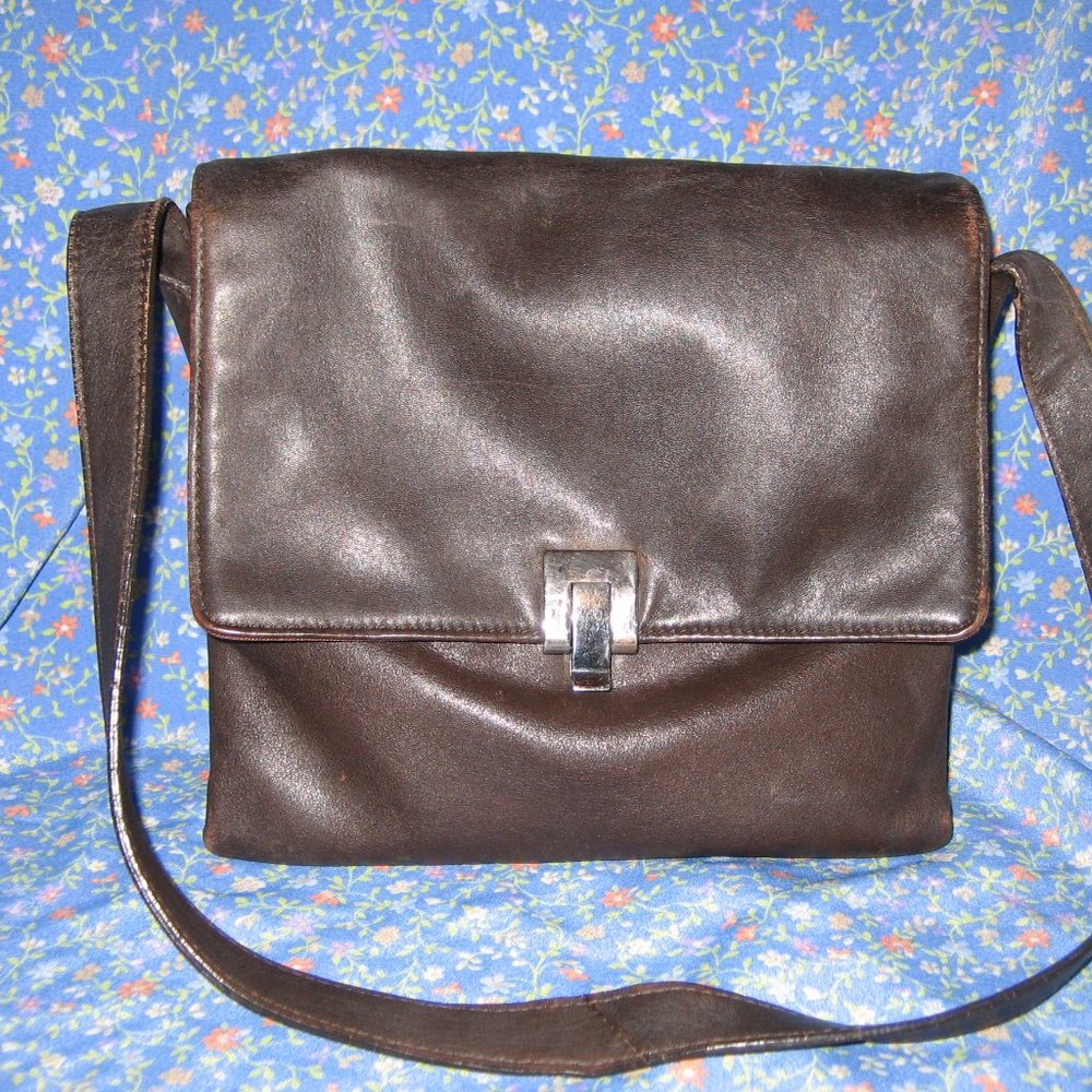 Vintage MICHEL RENE Brown Leather Shoulder Bag